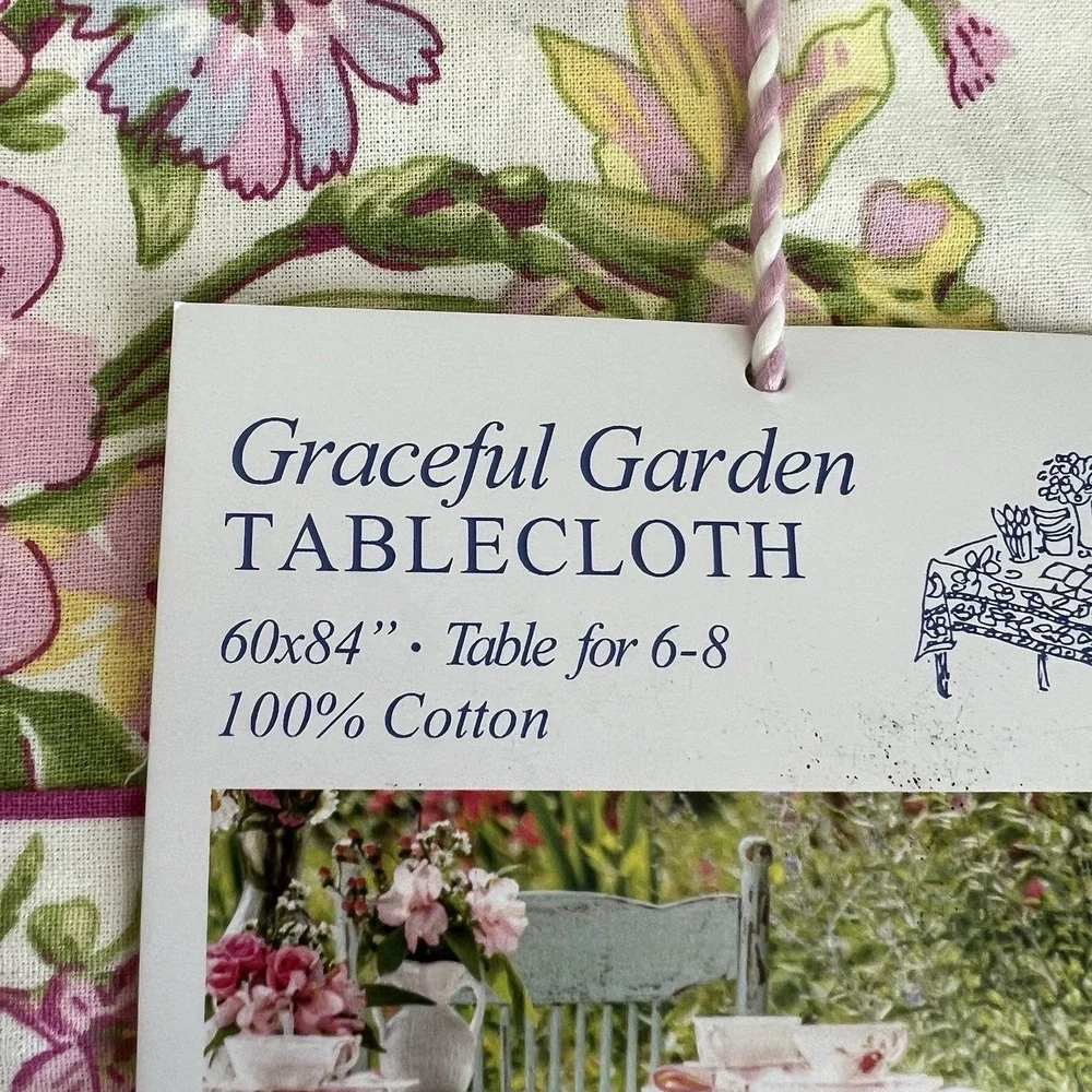NEW April Cornell Tablecloth Floral GRACEFUL GARDEN Cotton Sz 60x84